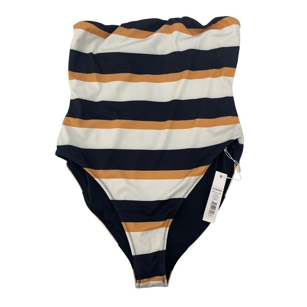 Caroline Constas $280 Large Strapless Priya One Piece Striped Swimsuit NEW